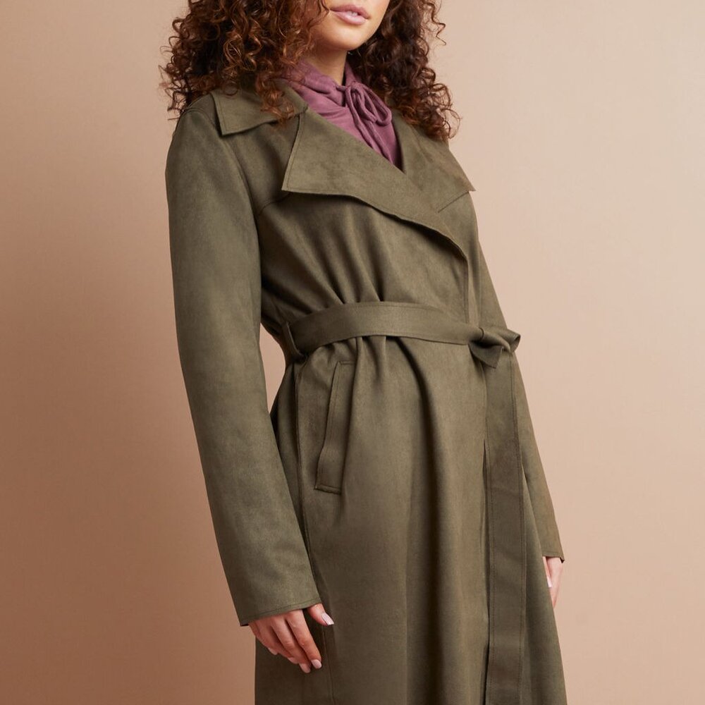 NEW!  SAVVY BRAND SUEDE TRENCH COAT - SIZE MEDIUM - NEVER WORN, TAGS STILL ON.